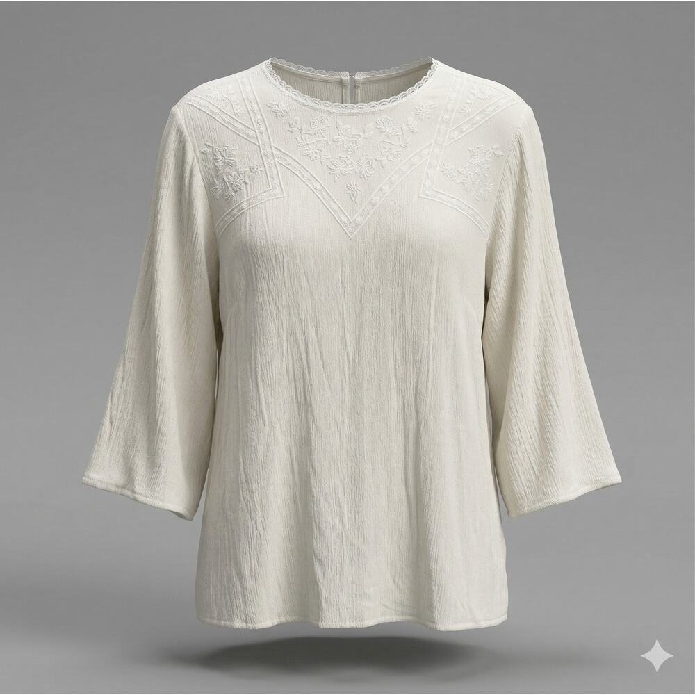 Torrid Womens 2X Boho Romantic Fairy Dainty Embroidered Peasant Gauze Blouse